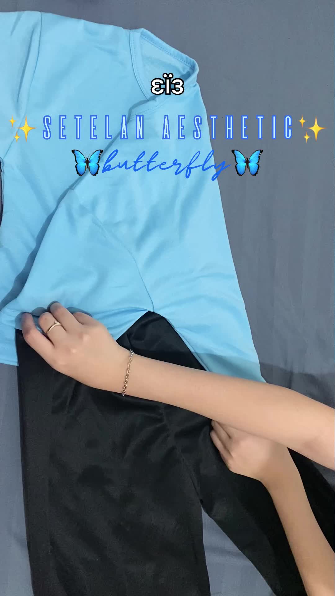 Choice Ali - Setelan Crop Top Lengan Pendek Dan Celana Kulot Butterfly