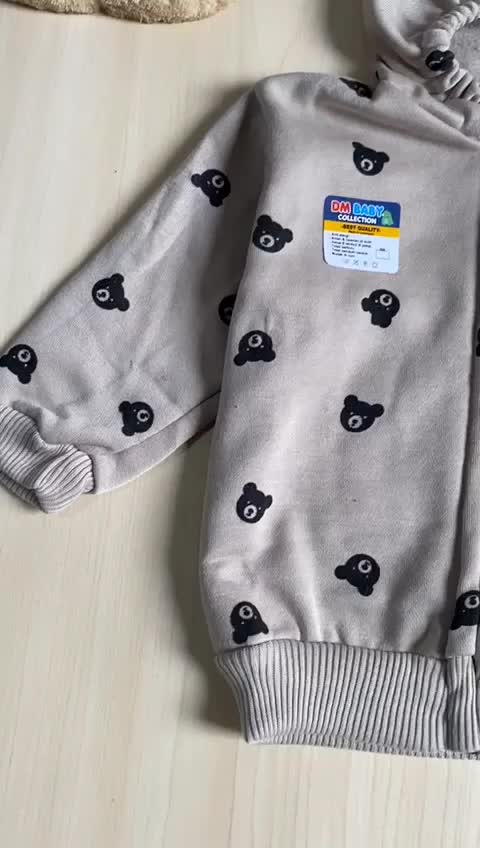 Jaket Bayi 0-18 Bulan Motif Bear Bahan Fleece Resleting Kupluk Motif Bear