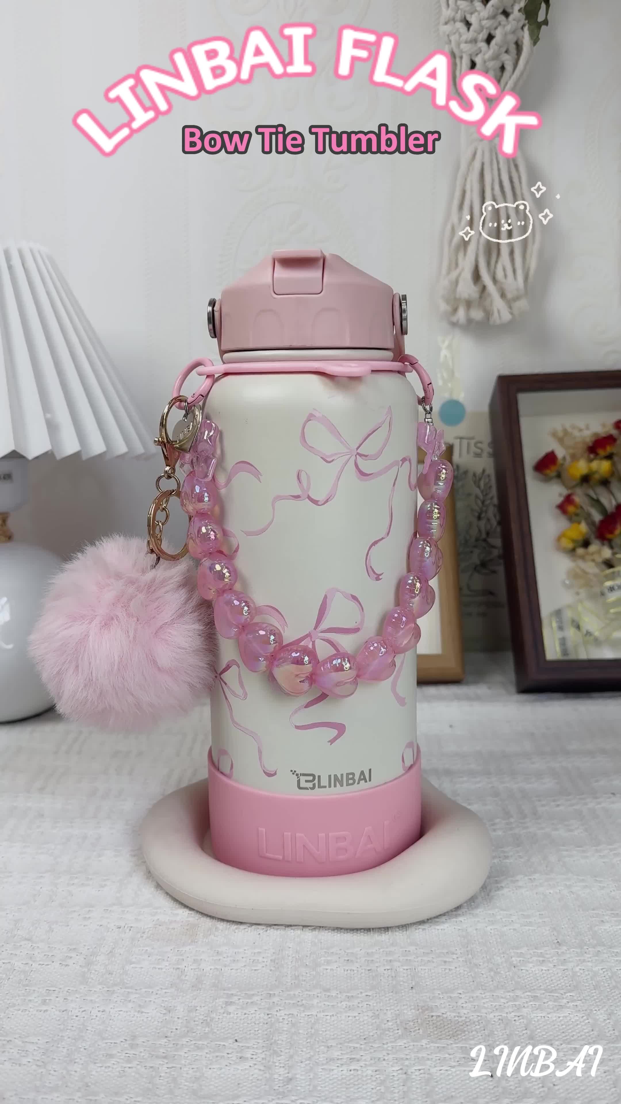 LINBAI Flask 32oz Printing Stainless Steel Water Bottle with Straw and Boot Tumbler Hot and Cold Vacuum Insulated Cup