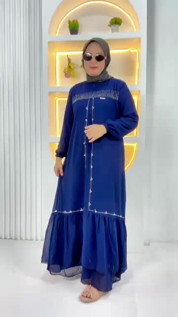 Larisa dress ceruty swaroski gamis kondangan mewah terbaru Muslim Wanita Dewasa Pesta Lebaran Remaja Crinkle Maxi  Simple Syari Mutiara viarian size dobel layer Airflow