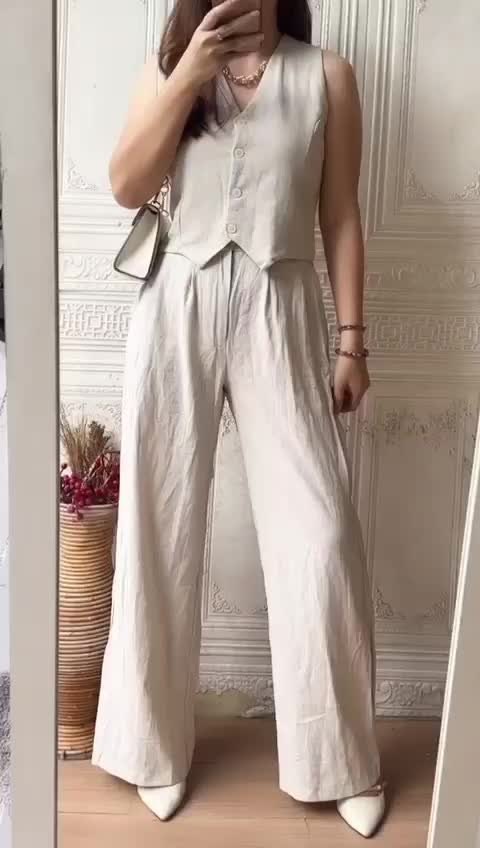 One Set Aluna Panjang/ Setelan Wanita/ Atasan Vest dan Celana Panjang