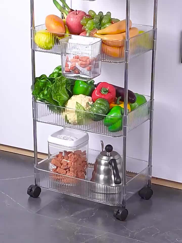 2~4 lapisan Transparent Trolley Cart Kitchen Organizer Bathroom Trolley Cart dengan roda  Cart Organizer Multi-Layer Storage Rack Utility Trolley Cart