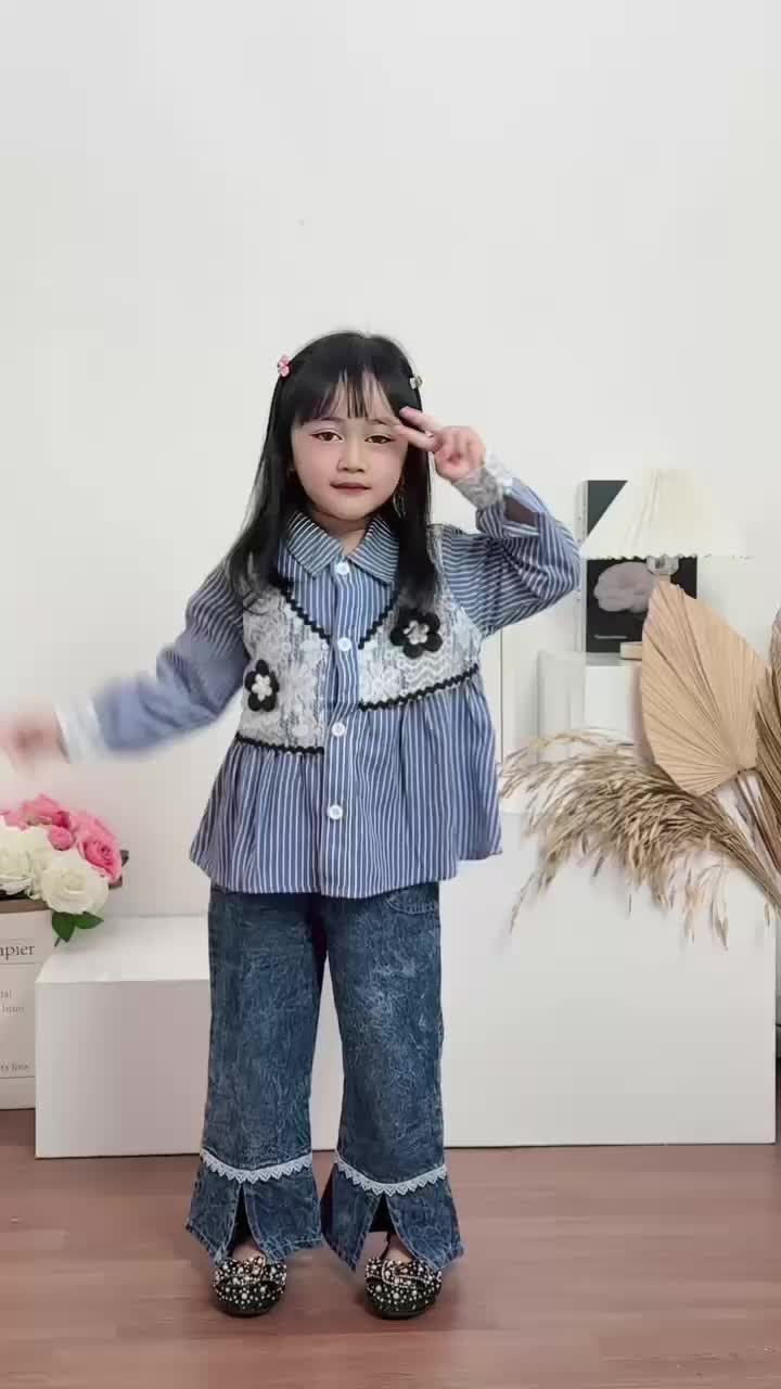 Baju Stelan Anak Perempuan Usia 4-12 Tahun, Baju Salur Dan Celana Cutbray Fashion