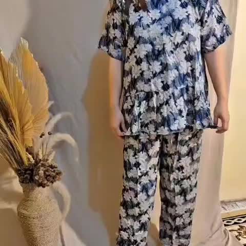 Setelan Wanita Motif Bunga Rayon Viscose Premium dengan Resleting Busui Friendly - All Size - Celana, Lembut, Nyaman, Cantik, Panjang, Baju Pendek Dewasa
