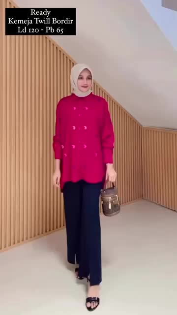 Tunik Bordir pita Bahan Twill Panjang Wanita