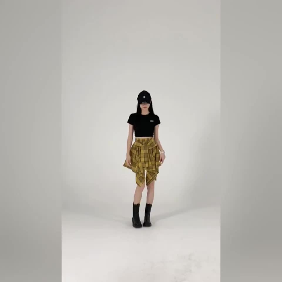 Rok kotak-kotak wanita gaya Korea baru longgar pinggang tinggi rok pendek olahraga kasual modis Casual Mini