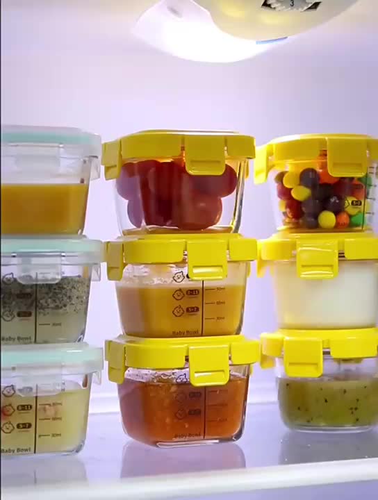 Eatkit 170ml Bayi Safe Baby Food Container Tempat Penyimpanan Mpasi Bayi Square Wadah Mpasi Kaca Round Peralatan Bubuk Tumpah Powder