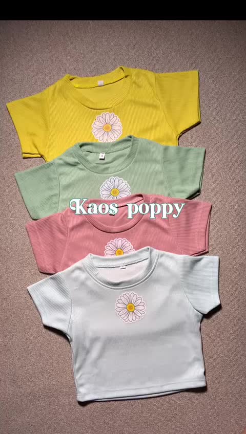 AREA ANAK Baju Kaos Anak Perempuan Import Korean Style Kaos Crop Top Anak Bayi I Umur 0-3 Thn  Lengan Pendek Katun Cewek Cotton