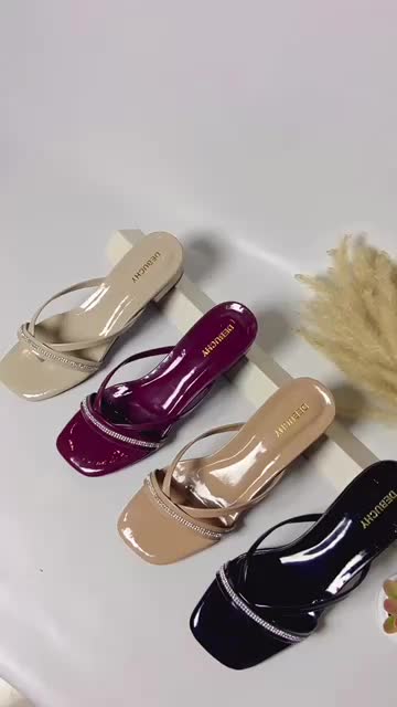 Sandal Heels wanita hak tahu 3cm jepit jempol permata