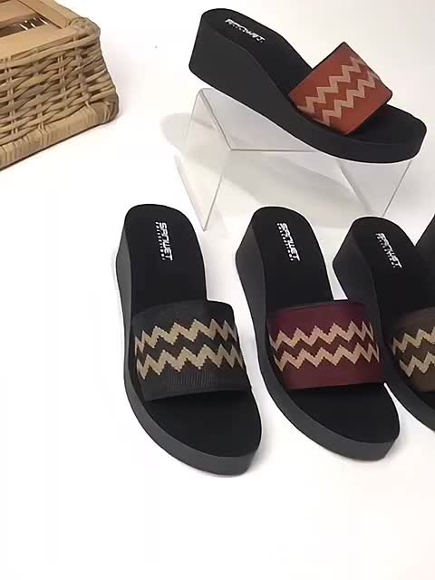 Sandal Wedges Wanita Dewasa Sendal Selop Rajut Turki Motif Zigzag 2024 Terbaru Kasual