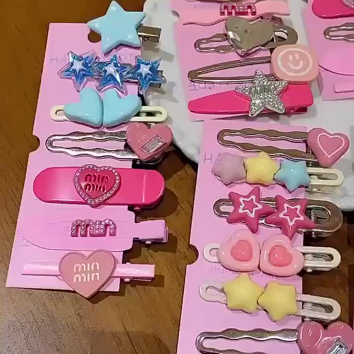 Calla Jepit Rambut Y2K Wanita Mode Korea 7 Pcs/Set Jepit Rambut Wanita Jepit Rambut Logam Mode Baru Dopamin Hottie Hiasan Kids Girls Akrilik Hadiah Clips Anak Cantik Fashion Plastik