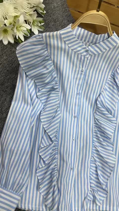 Atasan Kemeja Renda Wanita II Blouse Stripe Ruffle