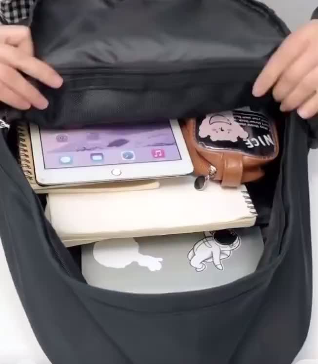 Tas Ransel Pria Wanita Tas Punggung Kuliah Sekolah Kanvas Remaja Hitam