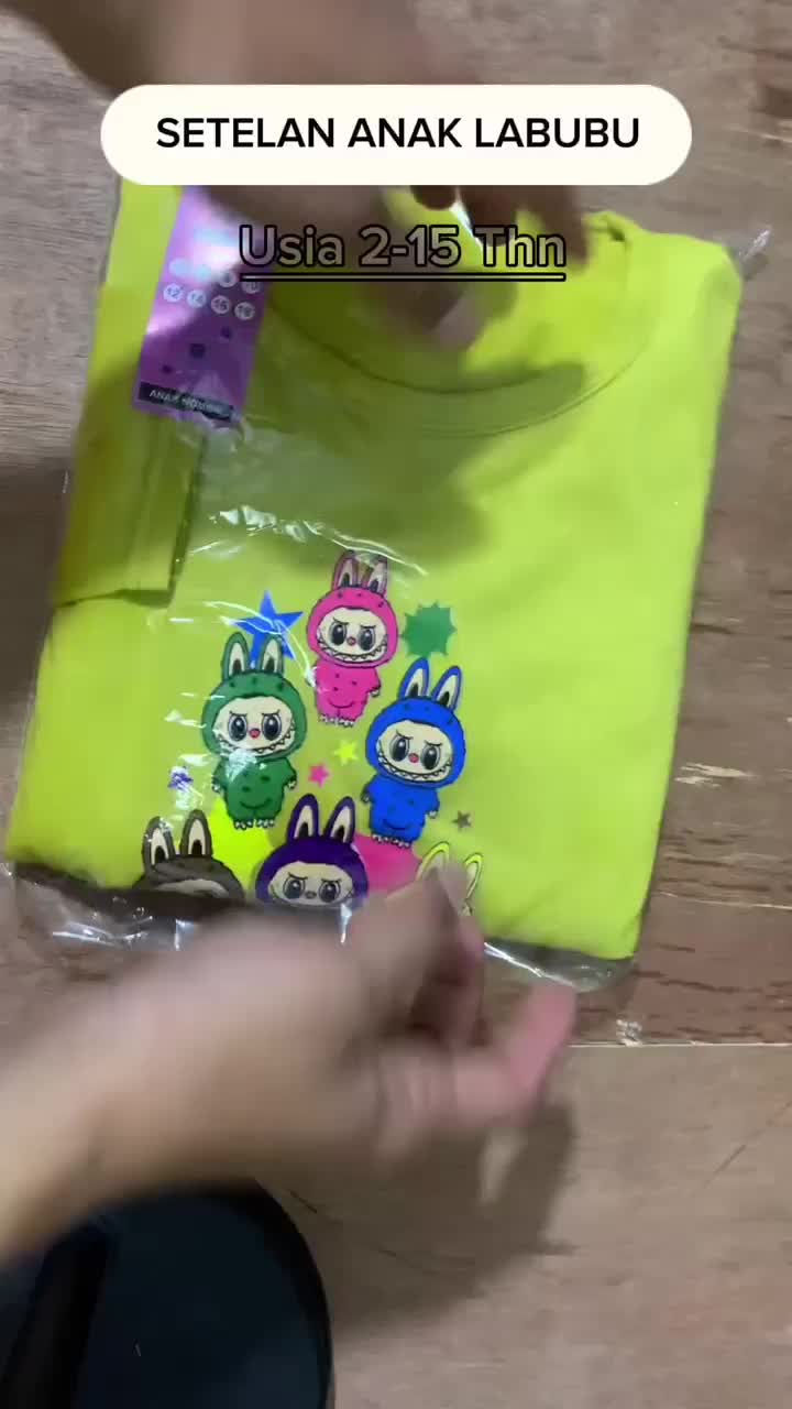 4 Pcs Setelan Labubu anak viral usia 2-15 thn pasion anak viral celana panjang Labubu Paket 4 Setel
