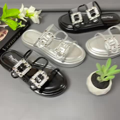 Maximum - Emily Sandal Flat Wanita Double Strap Platform Transparant Sendal Cewek Karet