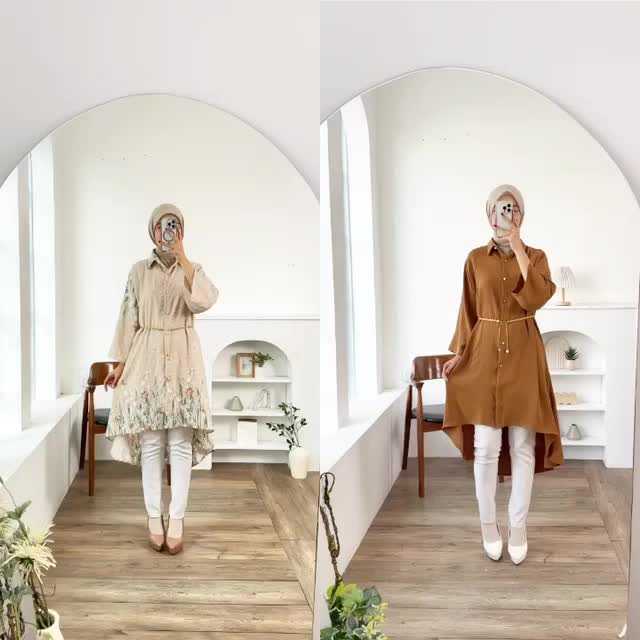 AG - [FREE BELT] CARISSA Long Tunik Wanita Busui Atasan Tunik Fashion Muslim Crinkle Airflow Mutiara Belt Basic