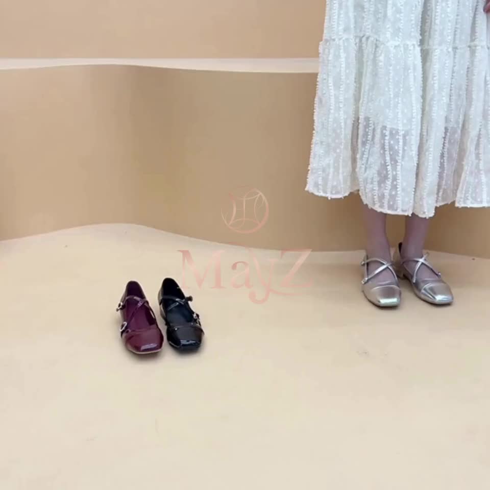MAYZ Elisa Sepatu Hak Chunky Wanita Maryjane Tali Silang Silver Black Maroon [ 1222 ]