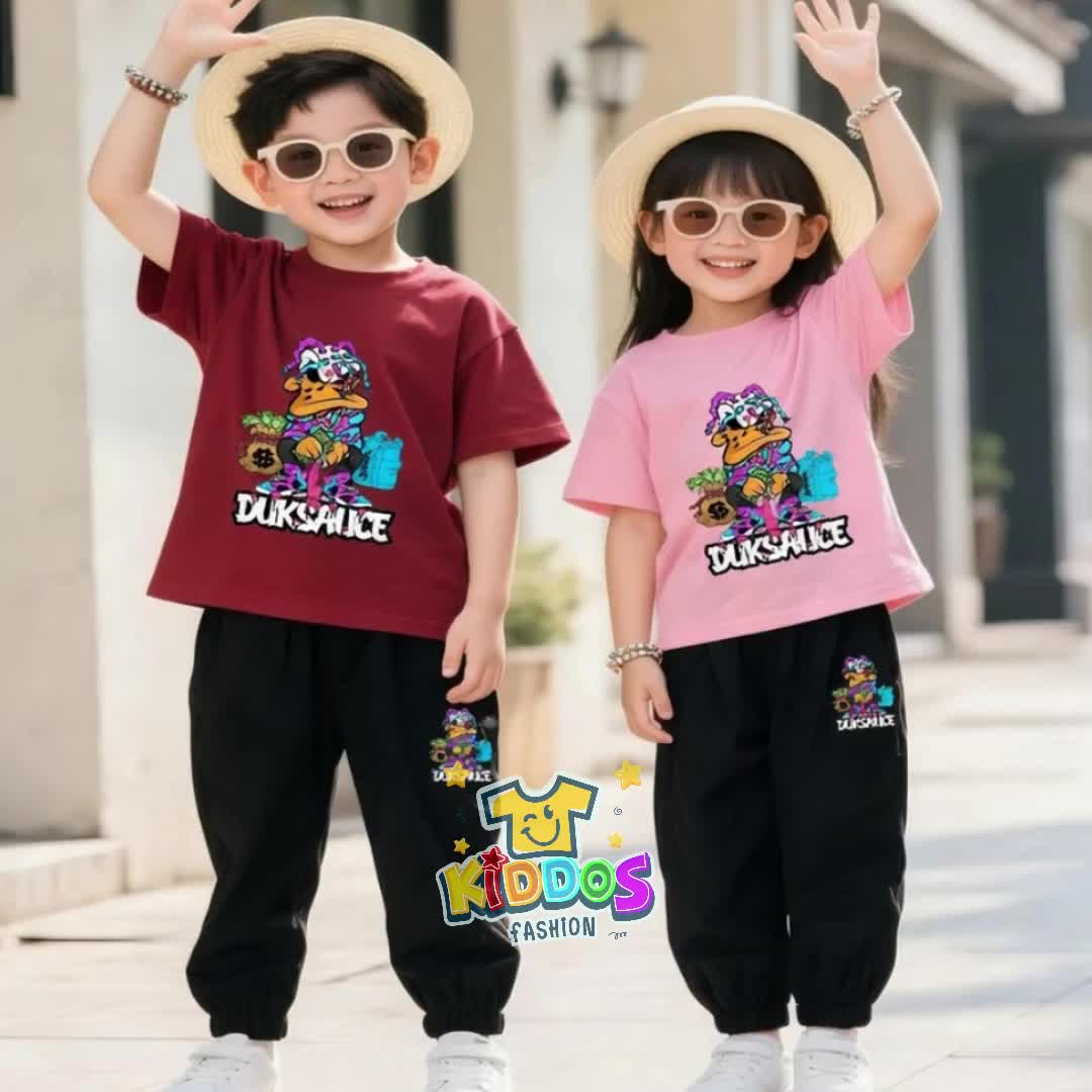 Setelan Baju Anak Unisex Celana Panjang Fashion 5-15 Tahun Motif DUKSAUCE