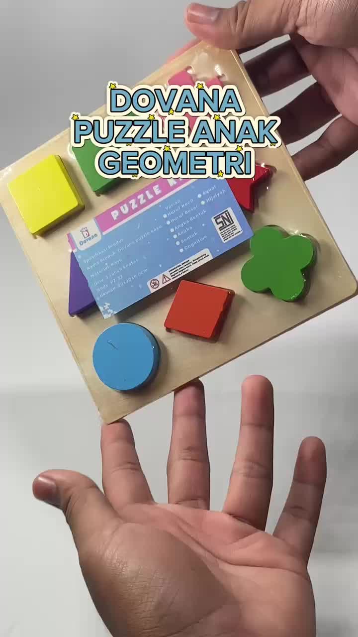 Dovana Puzzle Anak Geometri Shapes Kayu Bentuk Edukasi Mainan Balita Wooden Chunky 3D Geometri