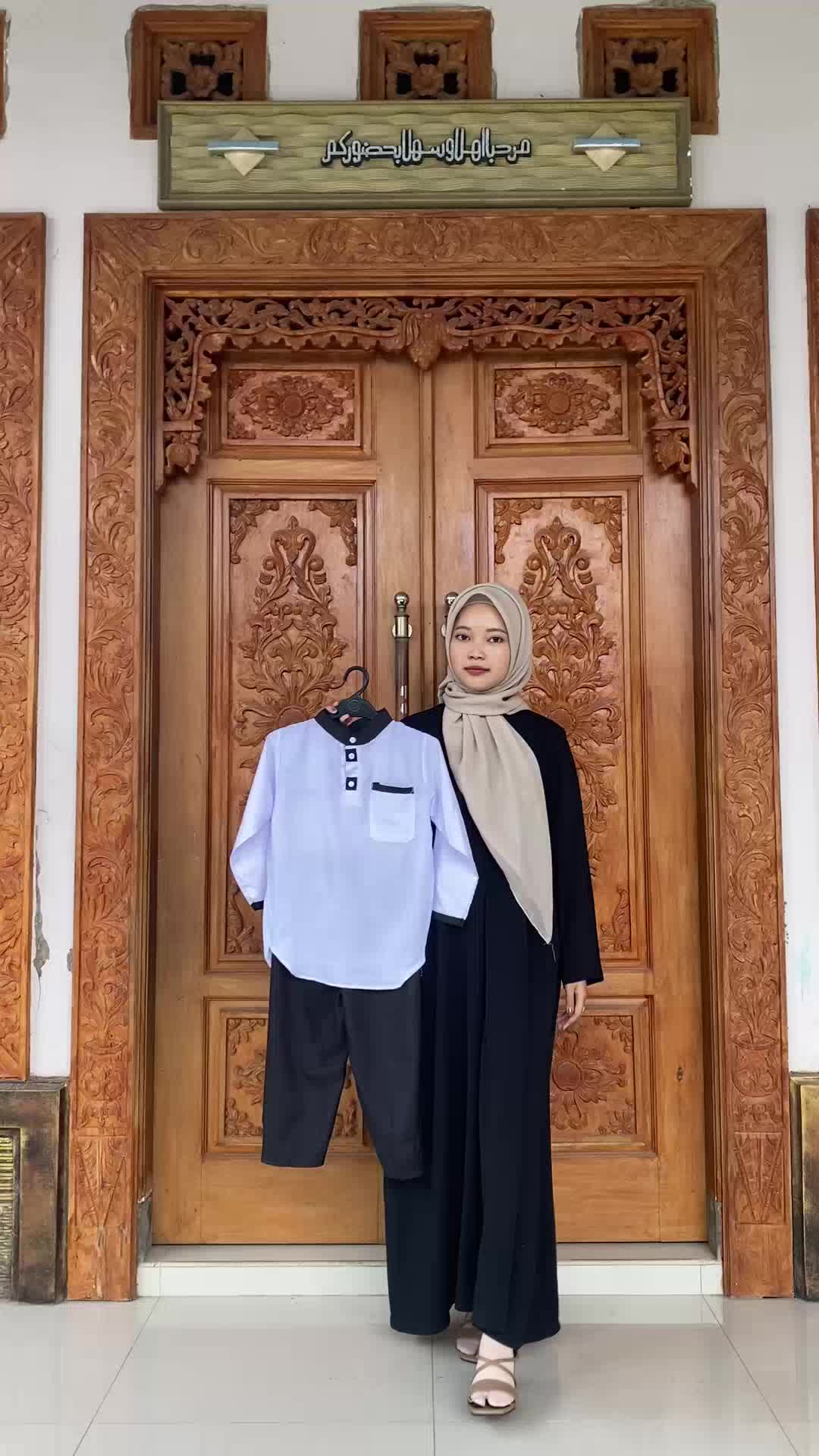 Setelan Baju Koko Anak Hitam Putih Model Kancing Panda Usia 1-13 Tahun - Muslim, Celana