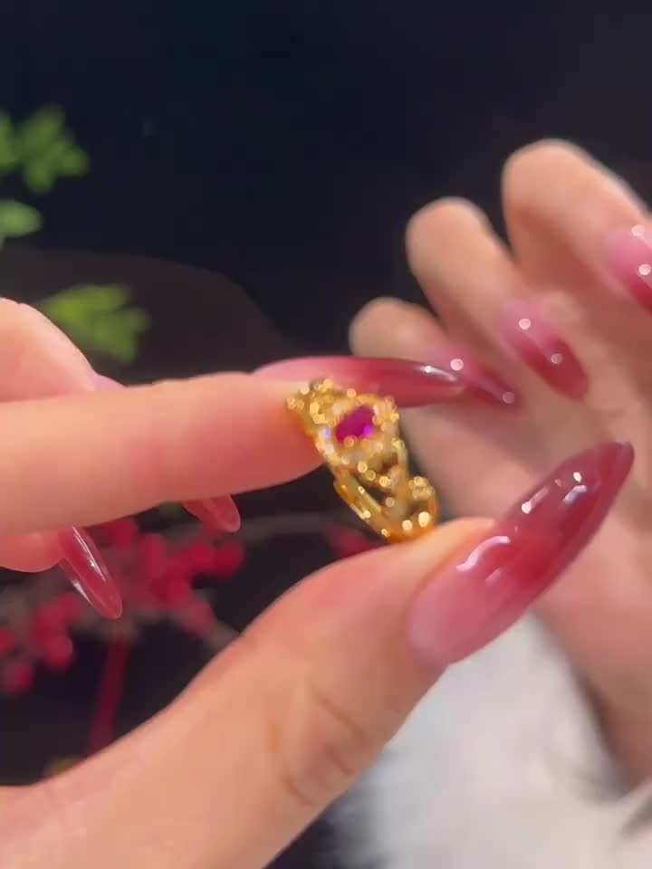 JJZ-007 Cincin zirkon oval ungu retro, nuansa mewah khusus, cincin emas pasir gaya istana mewah ringan yang dapat disesuaikan