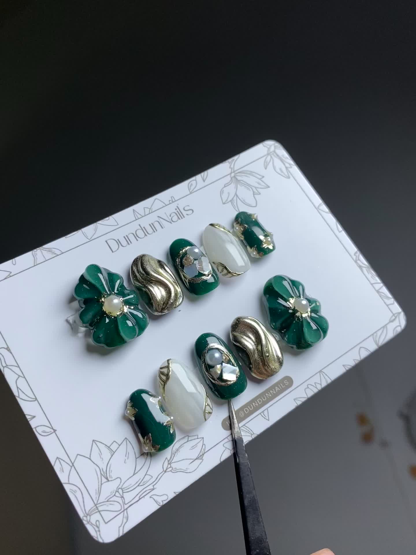 A30 Premium Emerald green weddin nail art Press in nails wedding emerald green