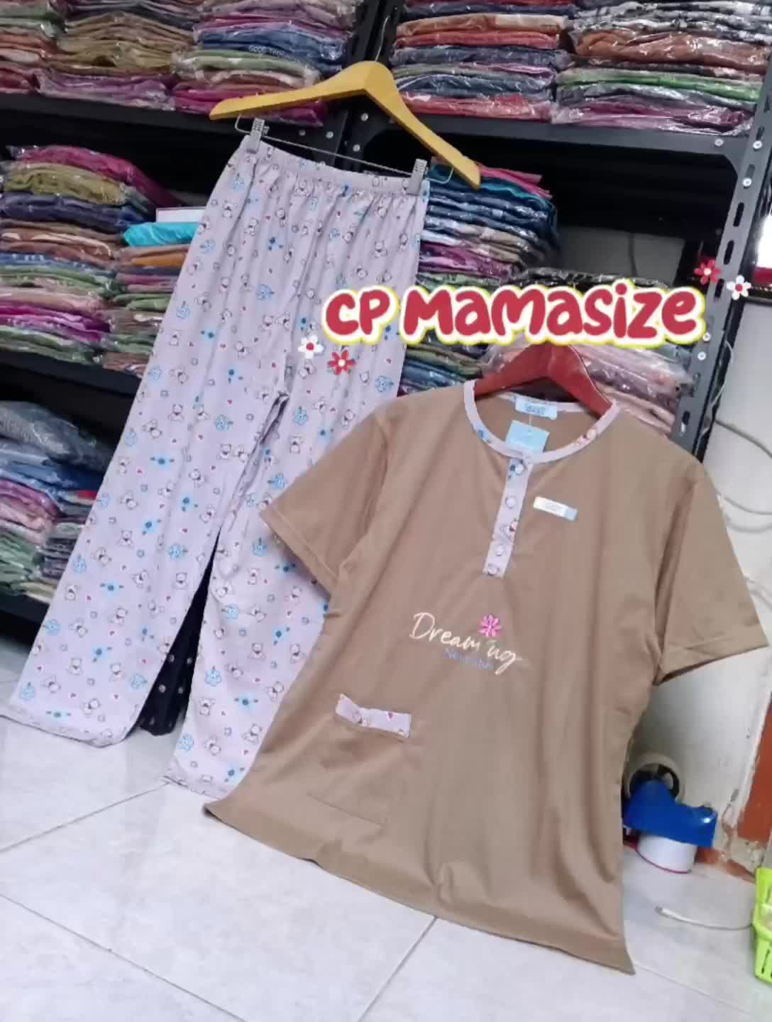 FOREVER SWEET BAJU TIDUR BABYDOLL SETELAN CP MAMASIZE LENGAN PENDEK CELANA PANJANG MOTIF BUNGA