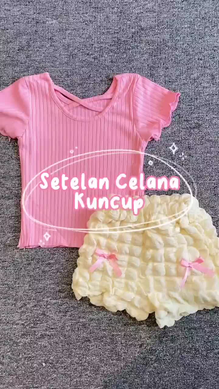 Boboho - Setelan Anak Perempuan Celana Kuncup Gadis Kecil Lengan Pendek Modis Gaya Feminim Baru Rok Fashion