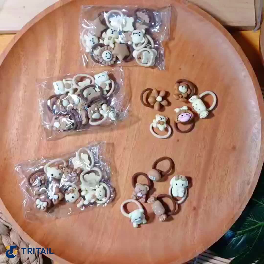 Tritail - 10pcs / Set Ikat Rambut Anak Korea Karakter / Kunciran Rambut Anak Karet Motif Kartun