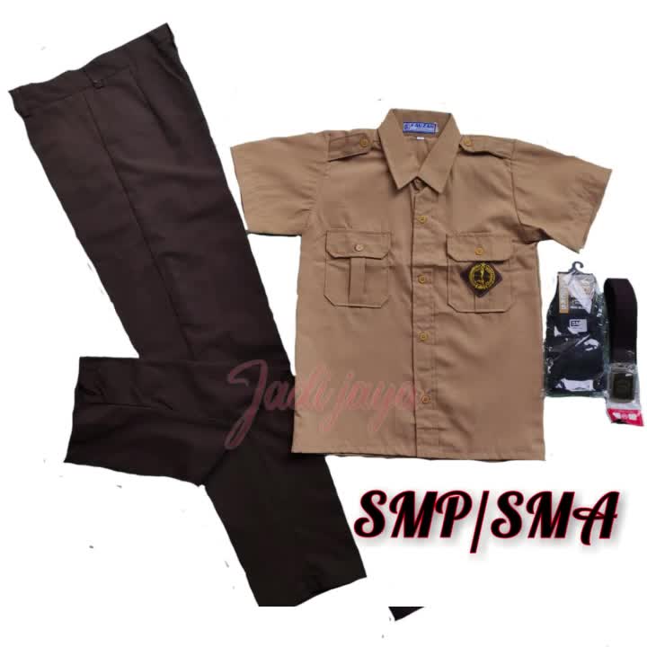 Paket Lengkap Seragam Pramuka SMP-SMA Anak Laki Baju Pendek Celana Panjang