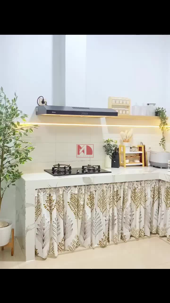 Homemade Promo Paket 4 pcs Gorden Kolong Dapur Aestetik Free Tali dan 2 Hook Tempel Tutupkolongdapur - Hordeng Katun gorden  dapur Curtain