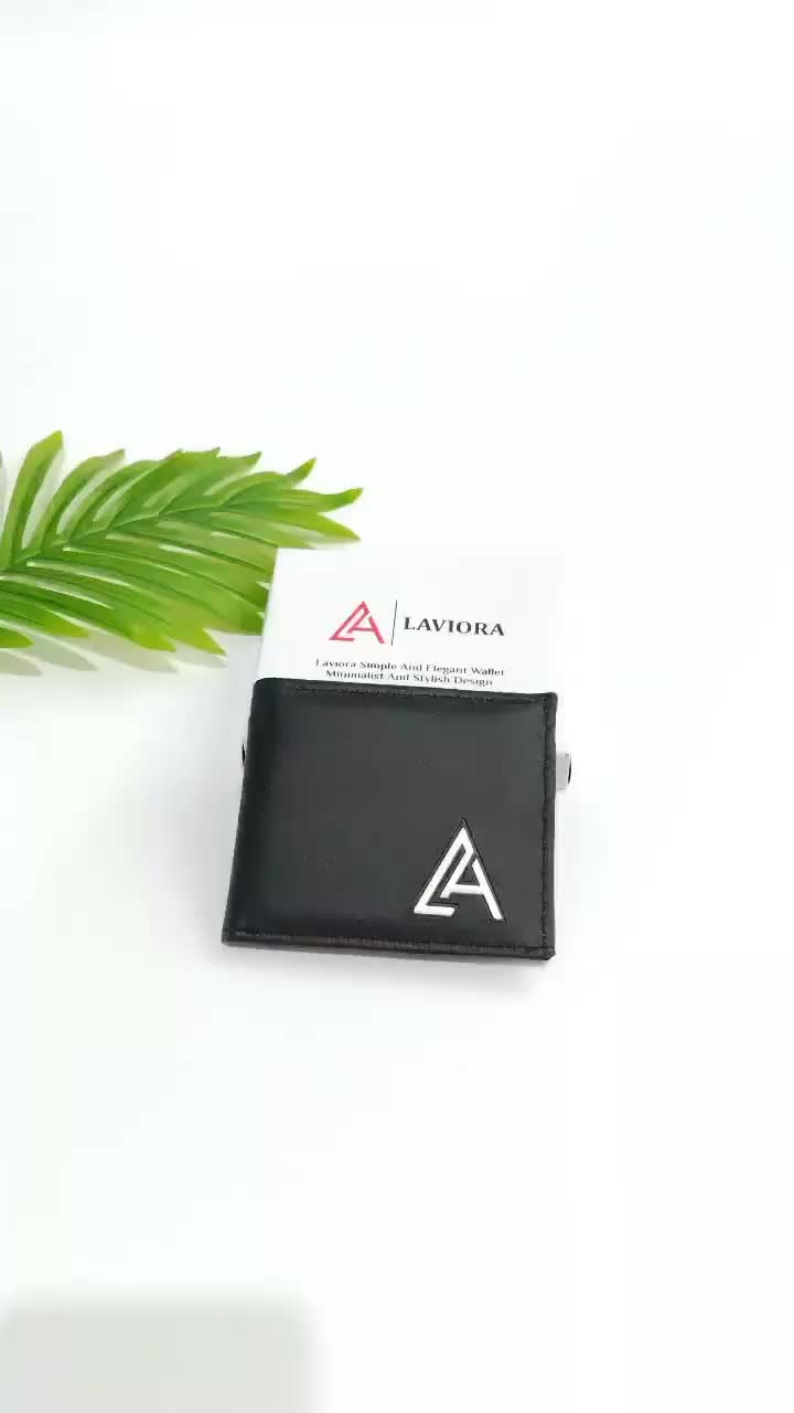 LAVIORA - Dompet Pria Pendek Kulit Sintetis Premium dengan 2 Slot Kartu dan 2 Ruang untuk Uang - Hitam Cowok