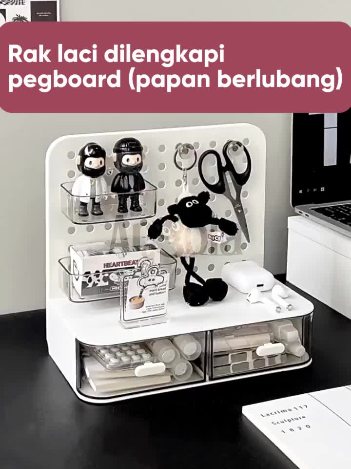 ANGOLA Rak Meja Serbaguna Dengan Pegboard C37 Rak Alat Tulis / Aksesoris / Desk Organizer Laci Plastik Plastik Putih