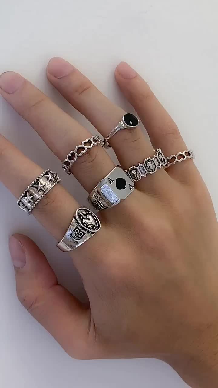 Mc Kennedy - ring (sz no 7) cincin titanium silver 1 set isi 7 pcs cincin pria wanita uniseks elegan gaya korea retro hip hop punk y2k vintage rings cincin skena cocok untuk hadiah aksesoris pasangan couple