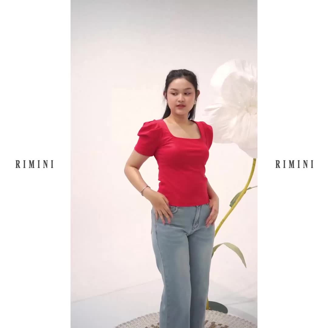 RIMINI - Atasan Wanita Kaos Basic Lengan Pendek Puff square Neck Stretch XS-XXXL - Luna  Top 521075-5