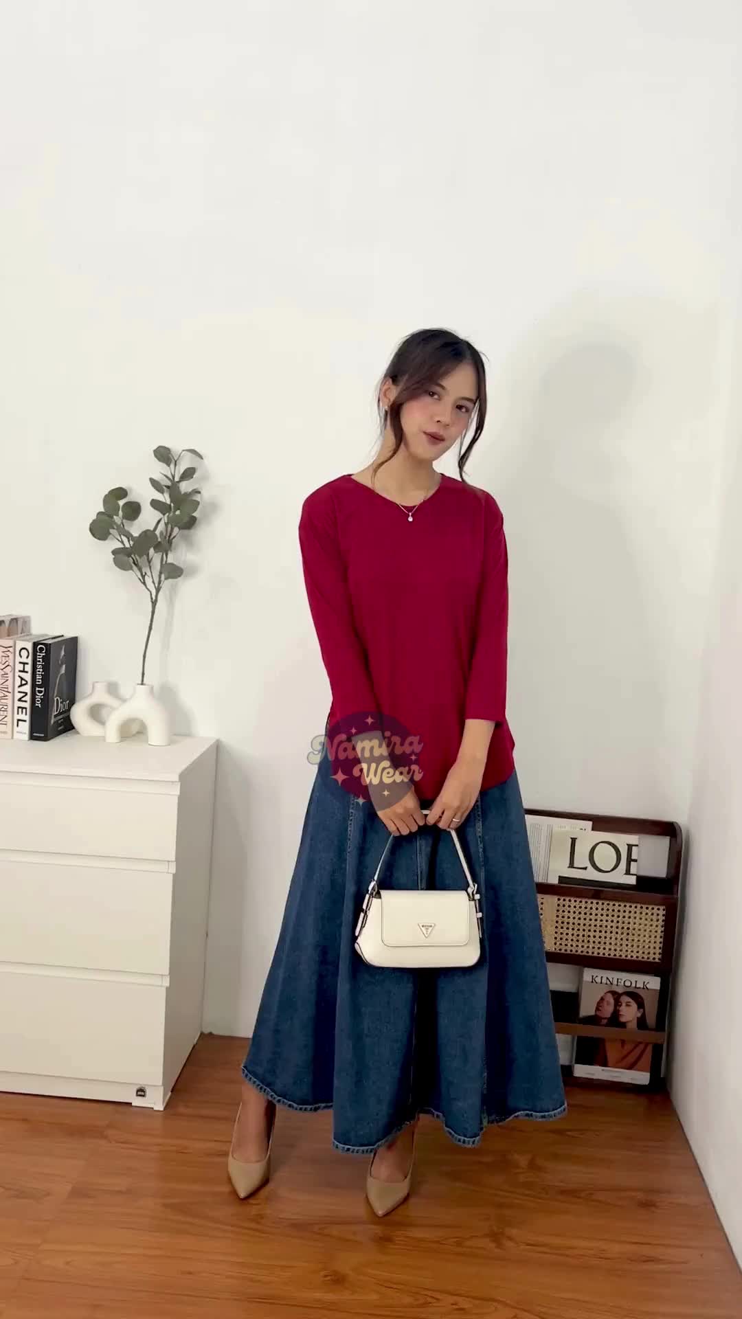 Namira Wear - Jova Top Kaos lengan 7/8 | Kaos lengan panjang | blouse slit