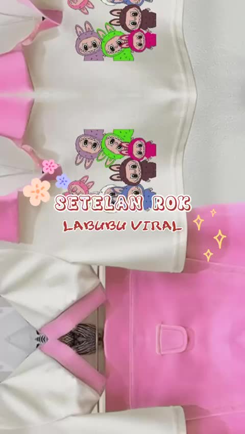 Setelan Anak Perempuan Labubu Viral Set Rok Fleece Usia 3-12 Tahun