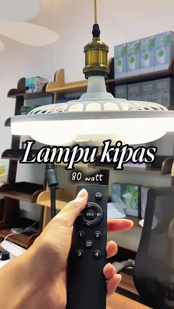 Supreme Pro Shop Lampu Kipas Angin E27 80 Watt Lampu Plafon Remote Control LED Lampu Ruang Tamu Studio Fan