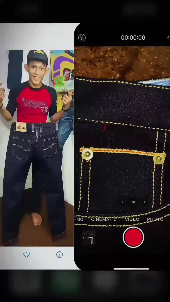 Izquerda & Co - Heavy Weight Series 18oz Pants Denim Selvedge Yellow Red Line - Extra Black Indigo ( In Colour Full Merah Maroon )