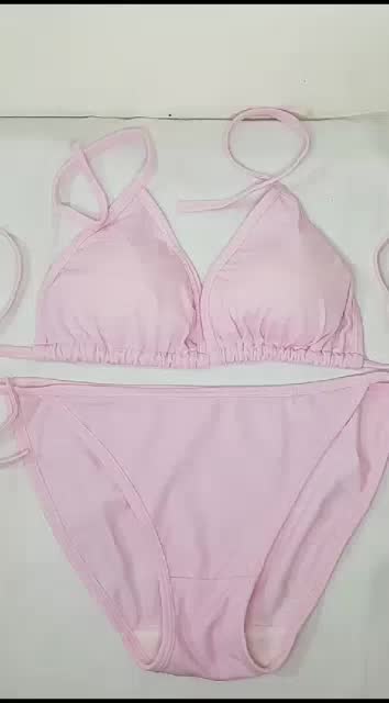 BI65 Bikini segitiga ikat elastis lembut Bra  ada spon bisa dilepas pasang