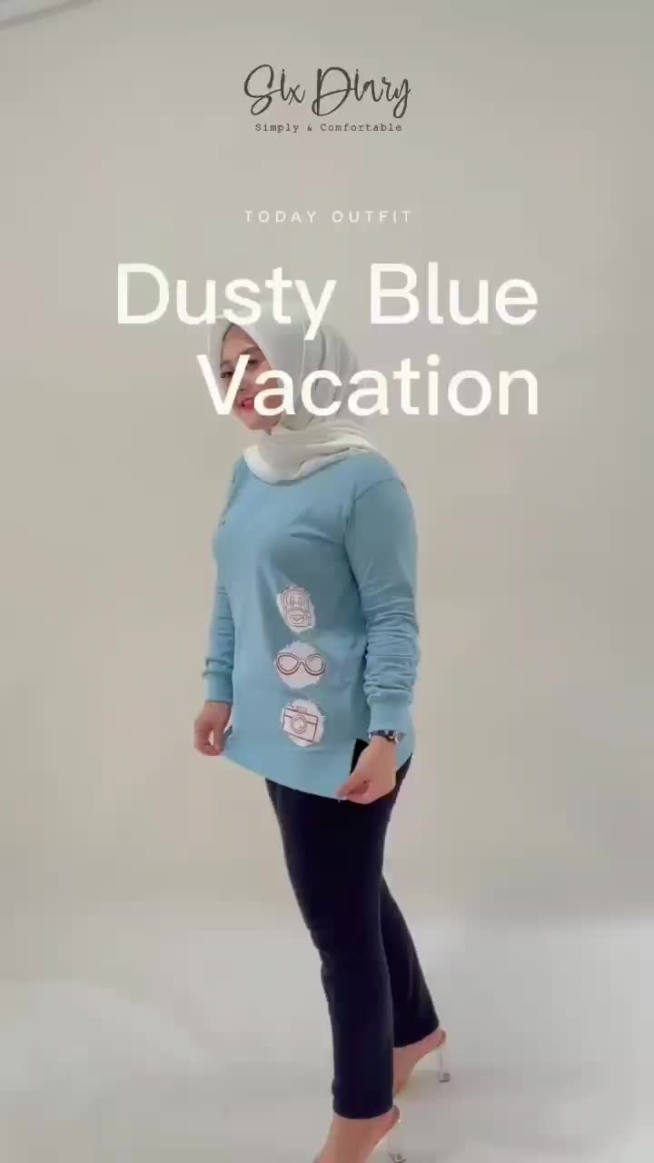 Six Diary Atasan wanita Lengan panjang  Motif DB Vacation Cewek Casual Katun