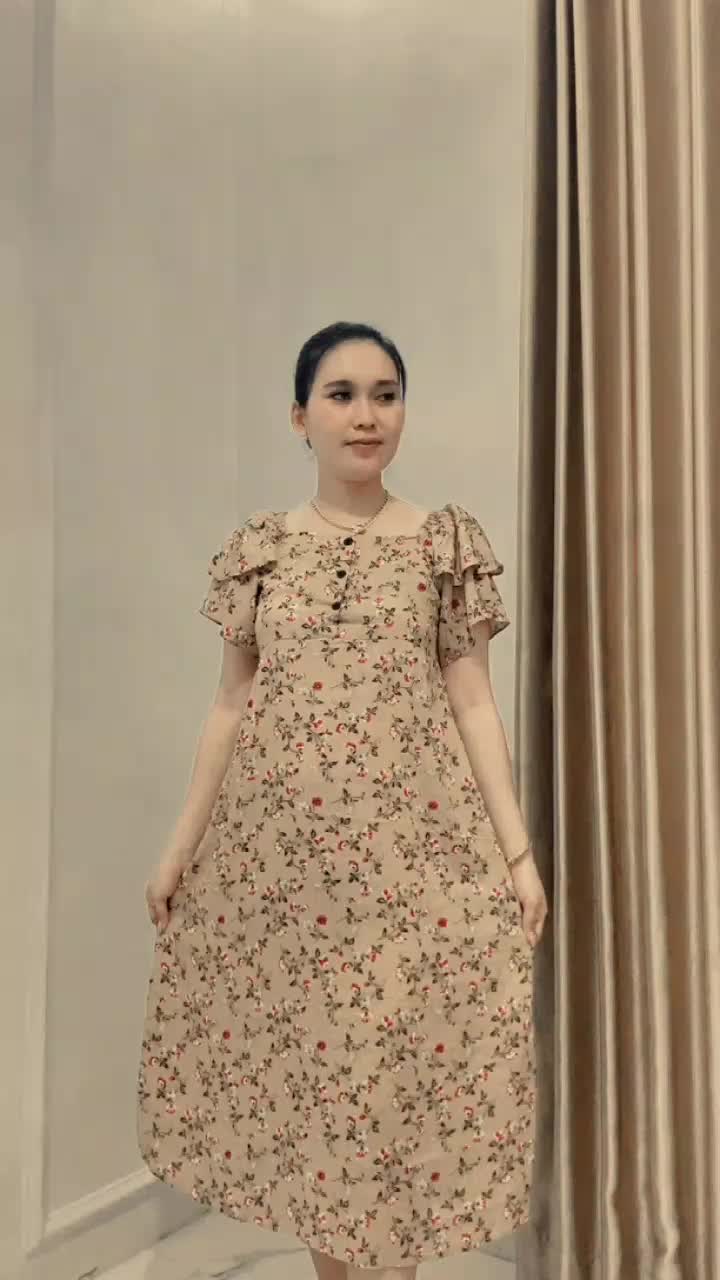 Daster model Lily busui kancing tali belakang lengan pendek rampel motif bunga bahan rayon Wanita Dress
