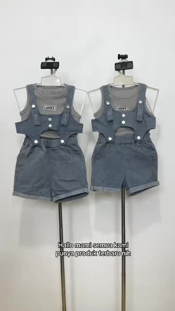 2-6 th Setelan baju tank top + outer + celana jeans anak perempuan