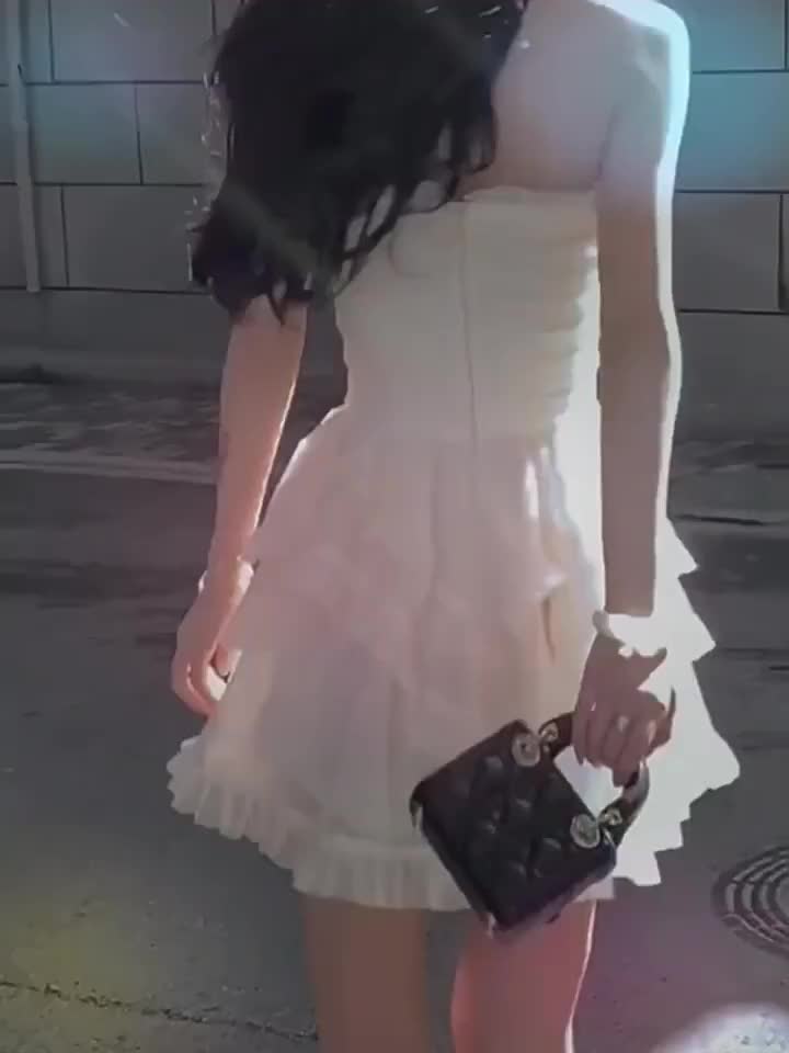 [ COD ]JelitaChic Gaun atasan tabung satu bahu Perancis rok jala manis musim panas wanita rok kerut pinggang seksi