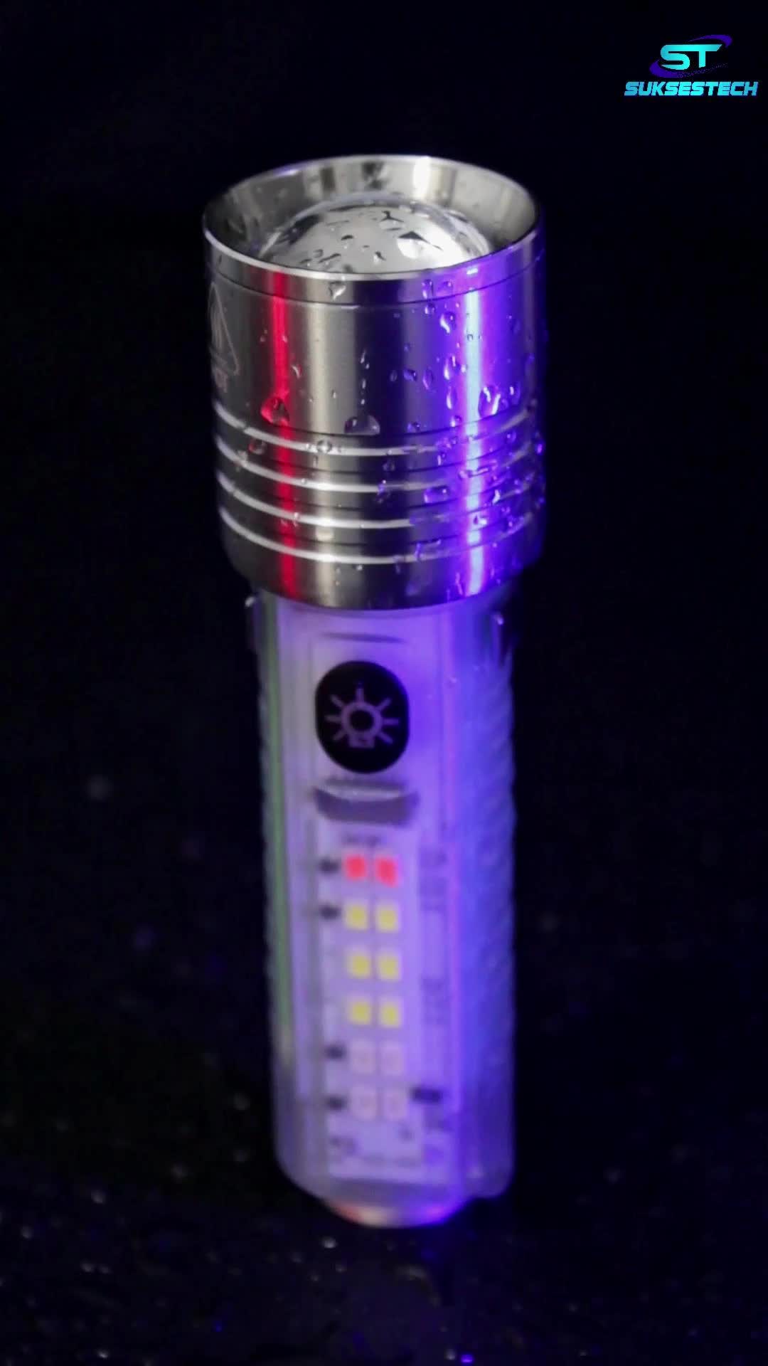 Senter Terang 4 Warna Lampu 8 Mode 30 Watt LED Dilengkapi Ujung Magnet - 520A