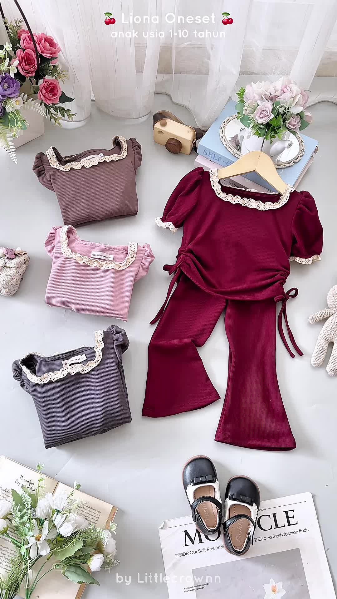 Littlecrownn - Liona Oneset  | Oneset Anak Bahan Knitt  | Oneset Anak Anak Fashion