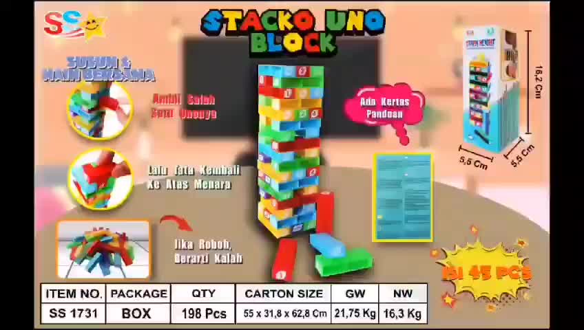 mainan tower uno stacko susun, mainan keluraga uno warna warni, mainan height board Toys Permainan Anak Balok