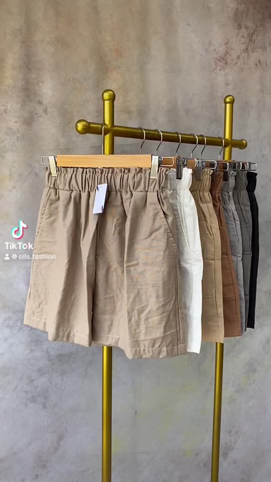 Celana Pendek Wanita Size M L XL Jumbo Pinggang Elastis Kantong Samping Bahan Linen Oxford Joya Pants Katun Santai