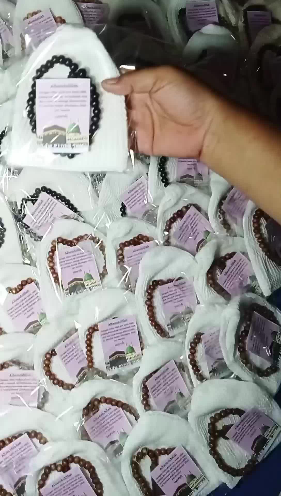 Peci Rajut Dewasa 20 Tasbih 33 Butir 20 Kartu Ucapan - Kemasan Plastik - satu persatu Haji Umroh Muslim Kopiah Lokal Songkok
