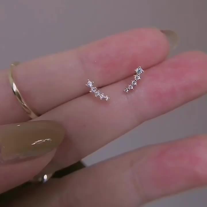 Anting Zirkon Set Mikro Sederhana Baris Kecil Berlian Geometris Anting Gandum Kecil yang Lucu anting  mini